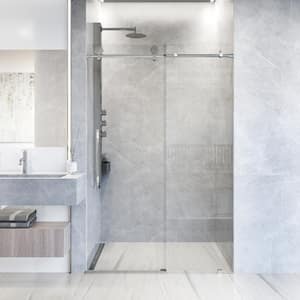 Elan Hart 56 to 60 in. W x 76 in. H Sliding Frameless Shower Door in Chrome with 3/8 in. (10mm) Clear Glass
