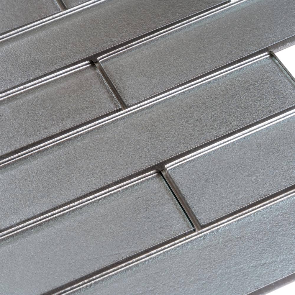 Pewter 2x8 Glass Subway Mosaic Tile for Kitchen and Bathroom