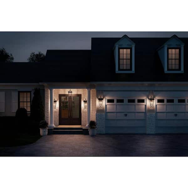 Regence 30.25 in. 4-Light Textured Black Traditional Outdoor Hardwired Wall Lantern Sconce with No Bulbs Included