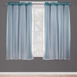 Catarina Turquoise Solid Lined Room Darkening Grommet Top Curtain, 52 in. W x 63 in. L (Set of 2)