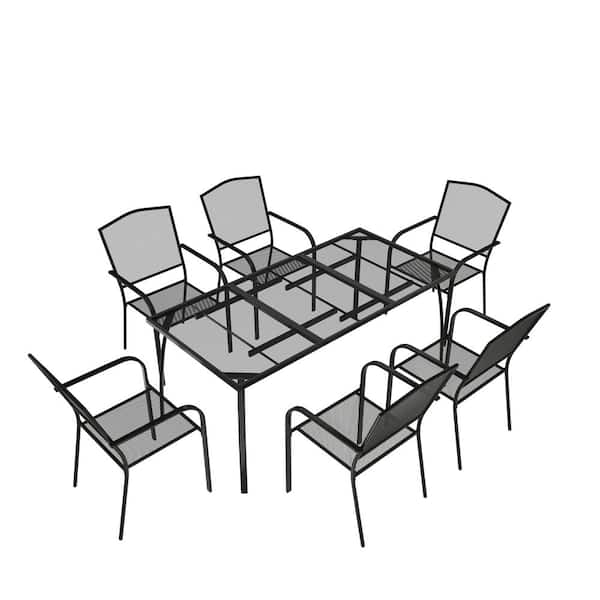 Clihome 7-Piece Metal Outdoor Dining Set, Steel Mesh Furniture, Weather-Resistant for Yard, Balcony, Garden