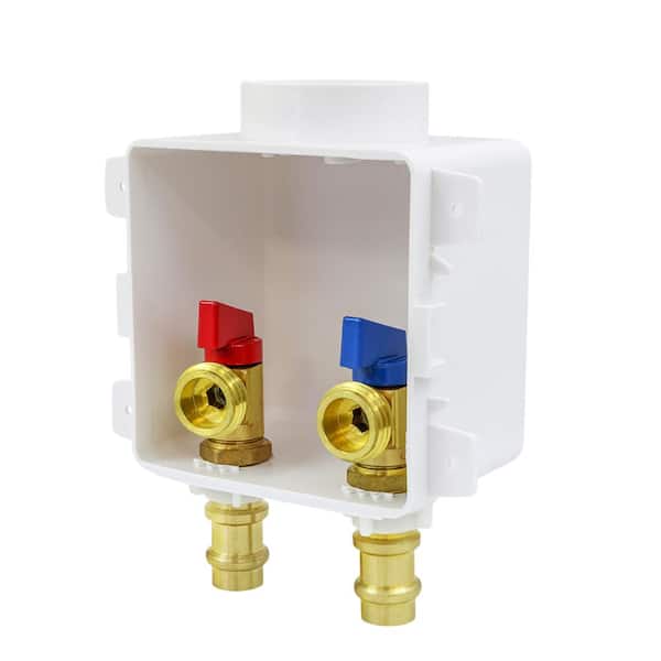 1/2 in. Press Brass Valve Fittings in White ABS Plastic Washing Machine Compact Outlet Box