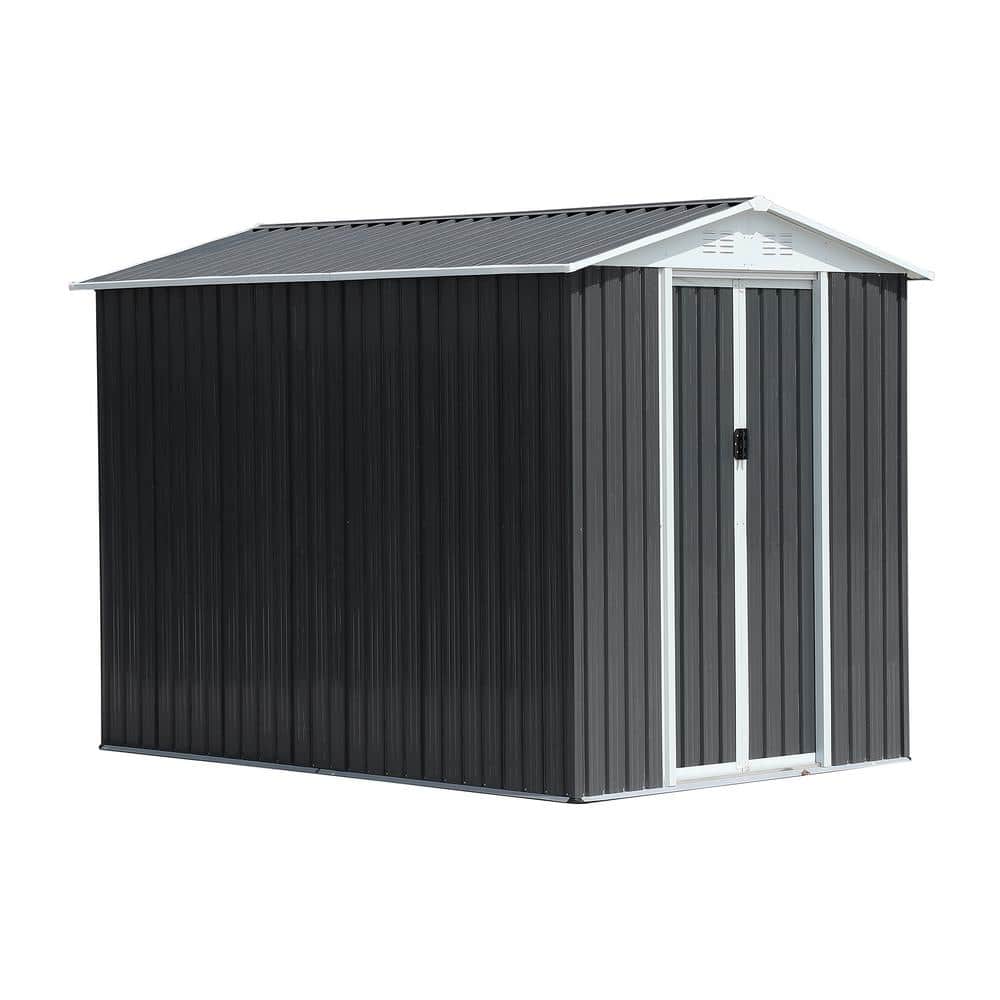 9 ft. W x 6 ft. D Gray Metal Outdoor Garden Shed with Double Door, Vents (5