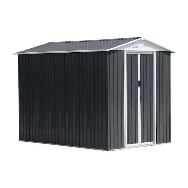 9 ft. W x 6 ft. D Gray Metal Outdoor Garden Shed with Double Door, Vents (54 sq. ft. )