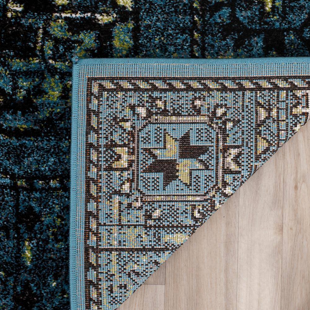 Rectangular Blue Synthetic Easy Care Area Rug