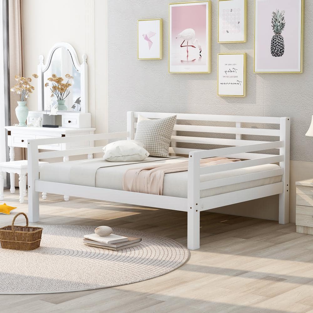 Harper & Bright Designs White Wooden Full Size Daybed with Hollow Clean ...