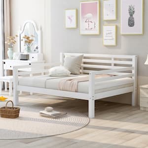White Wooden Full Size Daybed with Hollow Clean-Lined Frame and Solid Support Slats