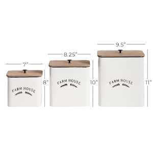 White Farm House Decorative Canisters with Wood Lids (Set of 3)