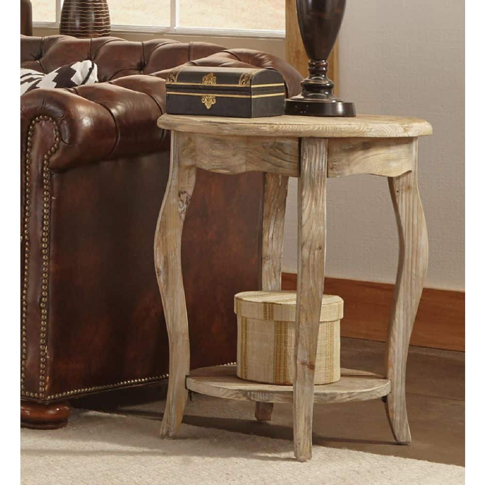 Rustic Reclaimed Wood Round End Table in Driftwood Brown