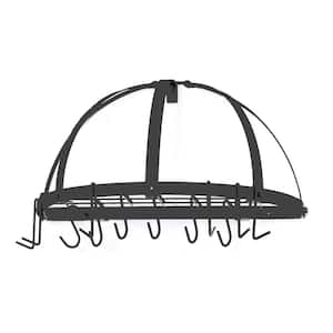 22 in. x 11 in. Matte Black Pot Rack with Grid and 12-Hooks