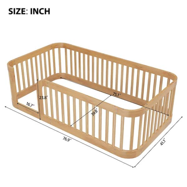 Natural Wood Frame Twin Size Platform Bed with Fence