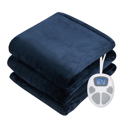 Blue Flannel 62 in. x 84 in. Heated Electric Throw Blanket with 10 Heating Levels