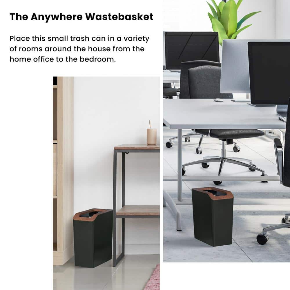 2.1 Gallon Slim Rectangular Black and Brown Plastic Trash Can Set