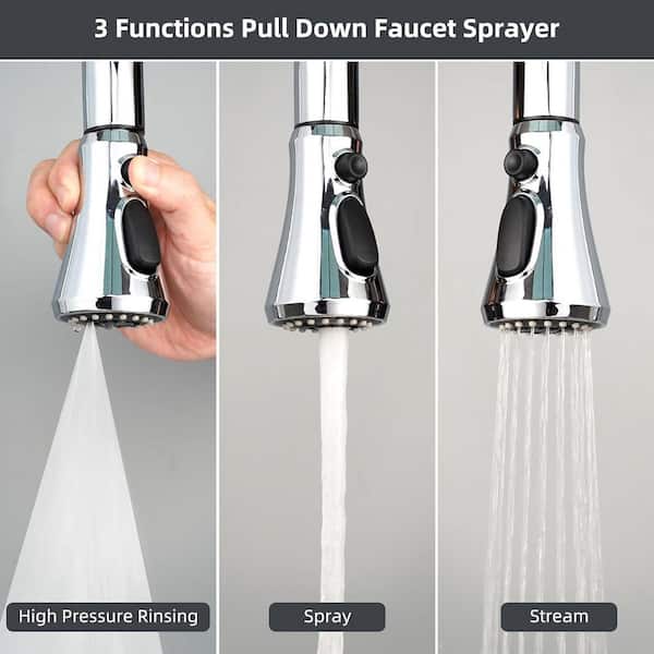 Chrome 3-Function Spray Nozzle with 15 Adapters for Sink Faucet Pull Down Spray Head Replacement