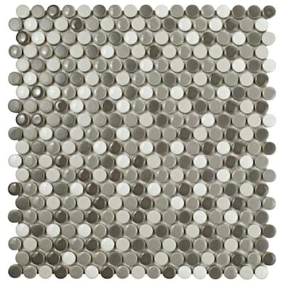 Comet Penny Round Luna 11-1/4 in. x 11-3/4 in. x 9 mm Porcelain Mosaic Tile