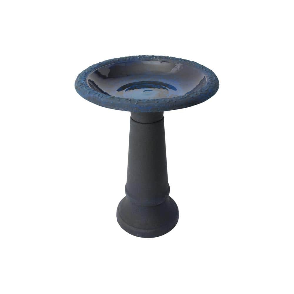 20 in. x 25 in. Blue Marble Plastic Birdbath