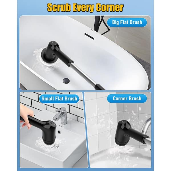 Unbranded - 53.3 in. Scrub Brush Adjustable Handle Electric Spin Shower Scrubber with 2 Spin Speeds and 3 Replaceable Cleaning Heads
