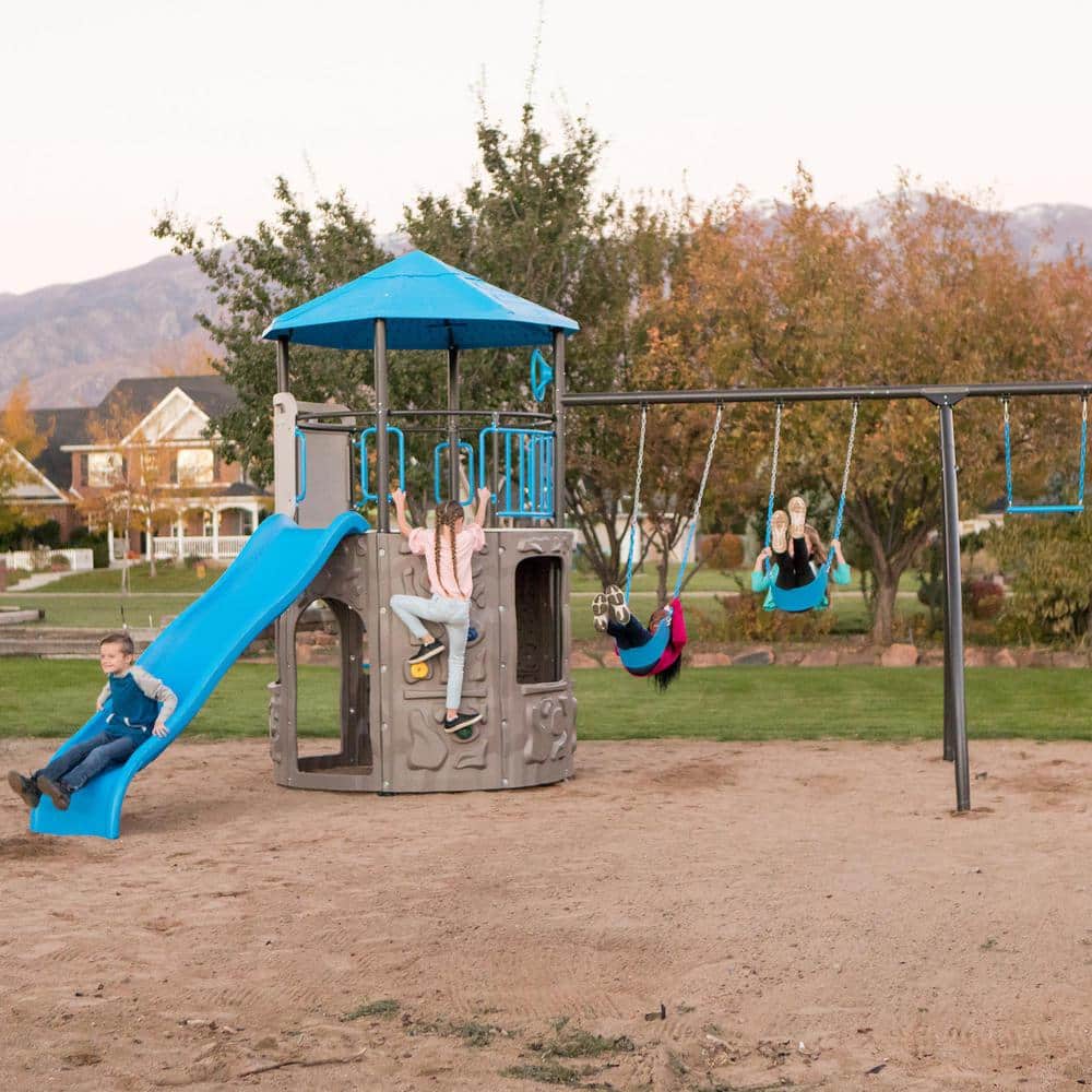 Blue and Gray Steel and Polyethylene Adventure Tower Playset