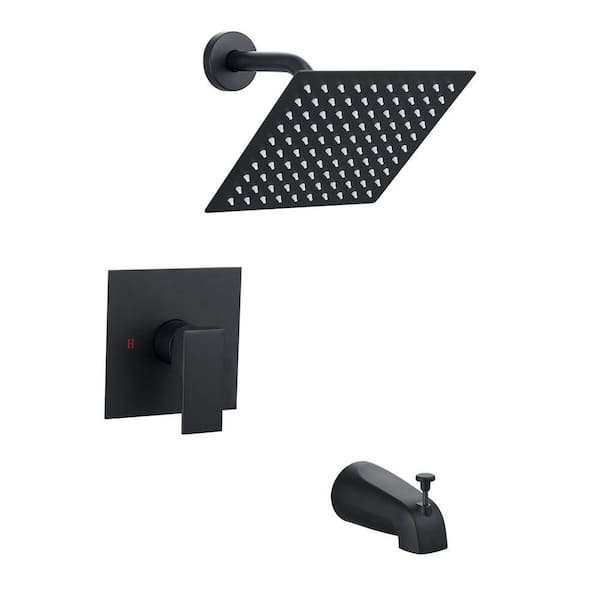 Single Handle 1-Spray Wall Mount Tub and Shower Faucet 1.8 GPM 8 in. Brass Shower System in Matte Black Valve Included