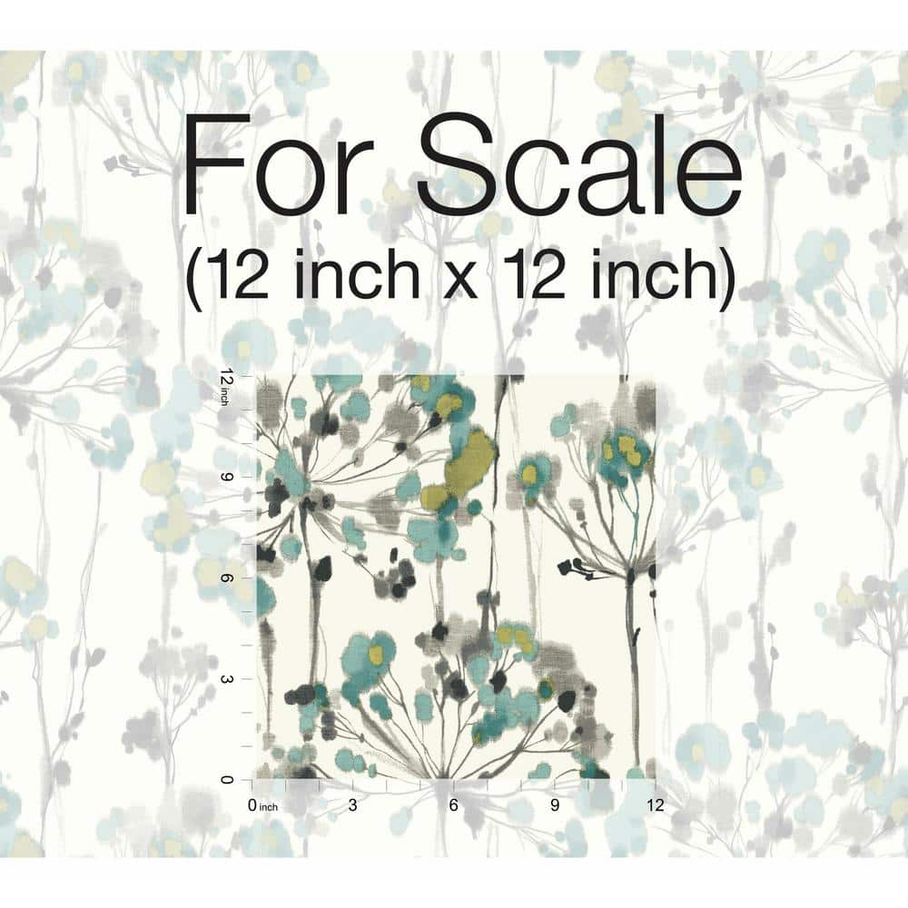 Turquoise and Gray Floral Peel and Stick Wallpaper