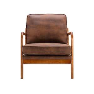 Coffee Wood Frame Armchair, Modern Accent Chair Lounge Chair for Living Room