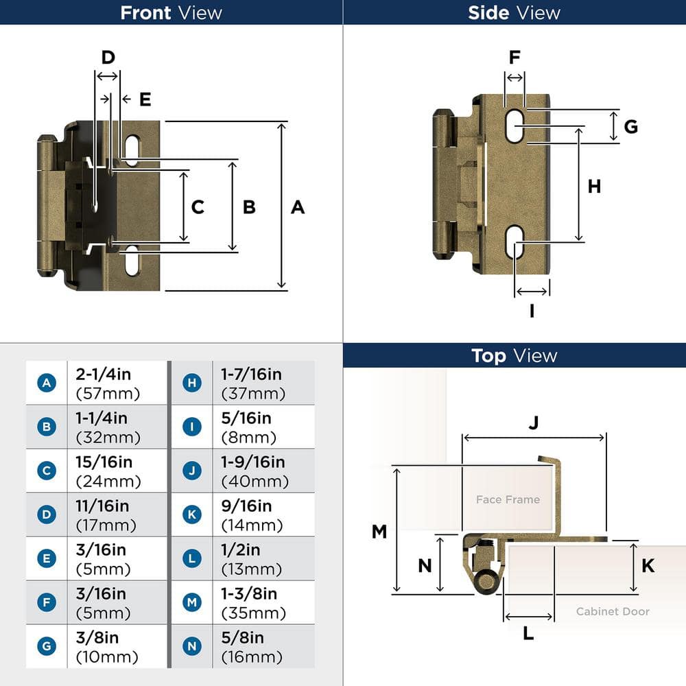 Burnished Brass 1/2 Inch Overlay Self-Closing Cabinet Hinge