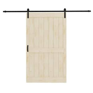 48 in. x 84 in. Paneled H Shape Solid Core Pine Unfinished Wood Sliding Barn Door Slab with Hardware Kit and Soft Close