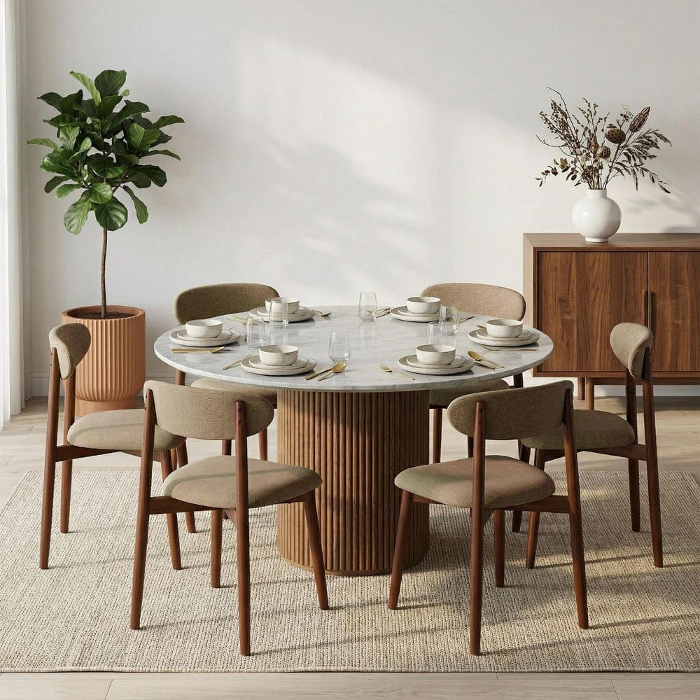 Modern Sand Linen Upholstered Cutout Back Dining Chair with Soild Wood Legs (Set of 6) price history on PriceWatchPro