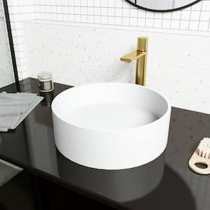 Montauk Modern White Matte Stone 15 in. L x 15 in. W x 5 in. H Round Vessel Bathroom Sink
