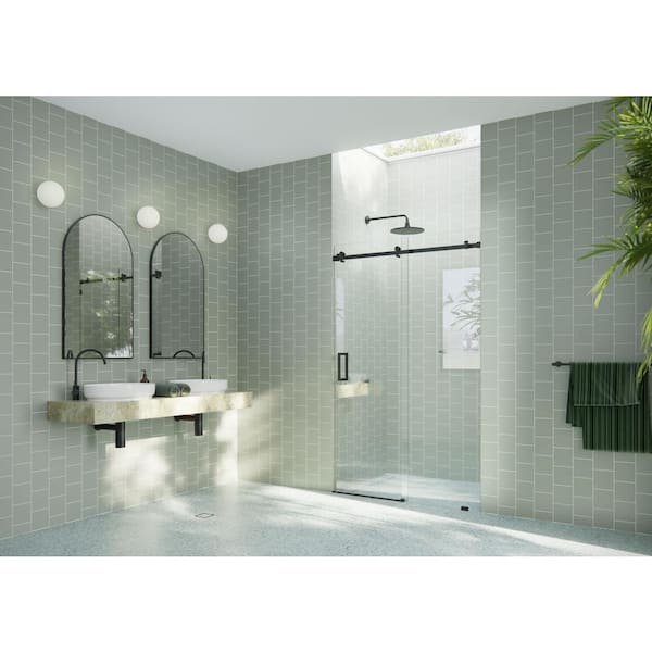 Glass Warehouse 48 in. W x 78 in. H Sliding Frameless Shower Door with Square Hardware in Matte Black