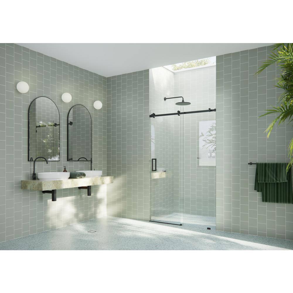 Astro 52 in. W x 78 in. H Sliding Frameless Shower Door with Square Hardware in Matte Black with Clear Glass price history on PriceWatchPro