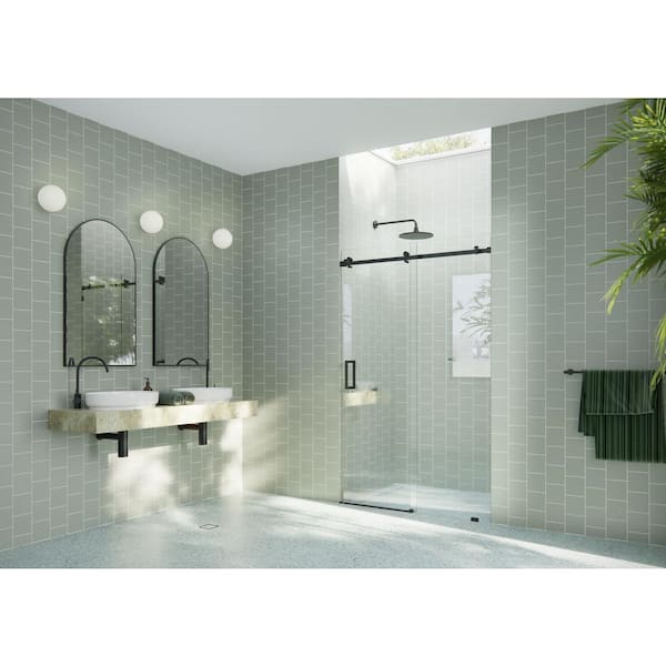 Glass Warehouse 52 in. W x 78 in. H Sliding Frameless Shower Door with Square Hardware in Matte Black
