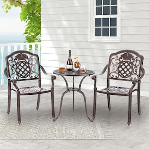 3-Piece Cast Aluminum Outdoor Dining Chairs Set of 2 Armchairs Stackable