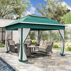 11 ft. x 11 ft. Green Steel Pop-Up Gazebo with Mosquito Netting