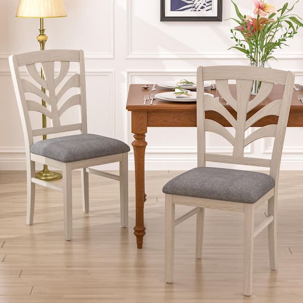 VECELO Wheat Back Dining Chairs Set of 2, Upholstered Farmhouse Kitchen Chairs with Wood Frame Gray Elegant Dining Room Chairs