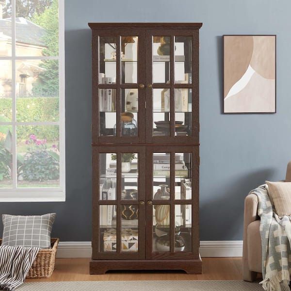 リンホーリン木製ディスプレイキャビネット XUJMK 30 in. W x 16 in. D x 69 in. H Linen Cabinet Curio Display