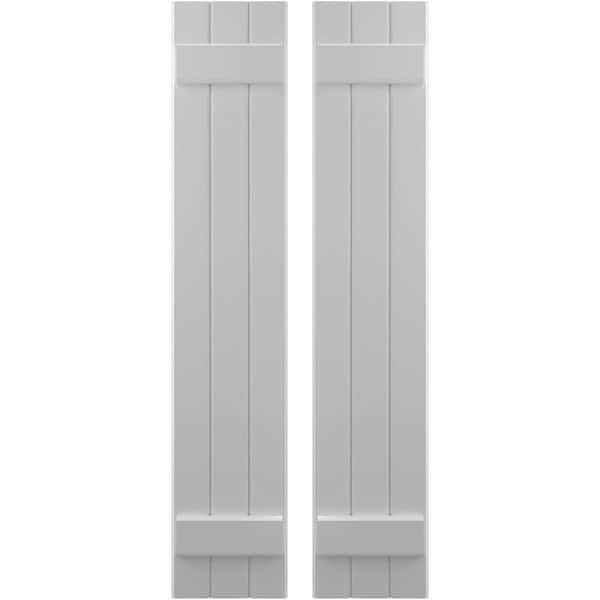 Ekena Millwork 10-1/2-in W x 77-in H Americraft 3 Board Exterior Real Wood Joined Board and Batten Shutters Primed