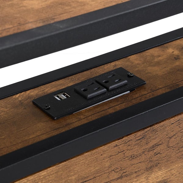 Queen Size Metal Platform Bed Frame with Wooden Headboard, Footboard, USB Liner and Under-Bed Storage