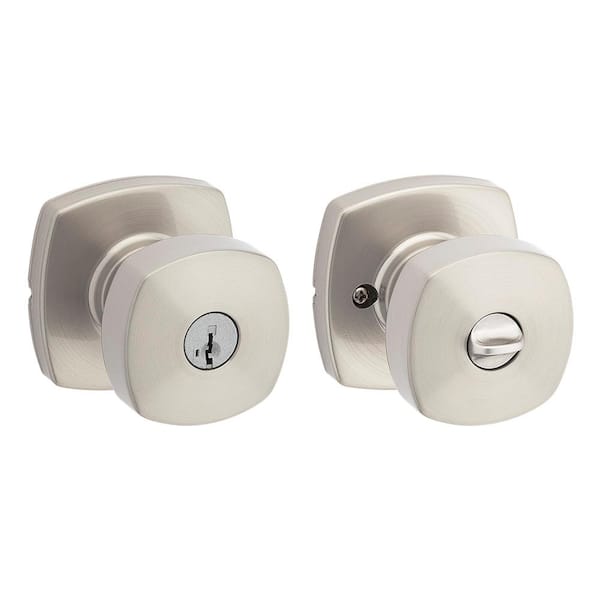 Arroyo Satin Nickel Keyed Entry Door Knob with Soft Modern Rose featuring SmartKey Security