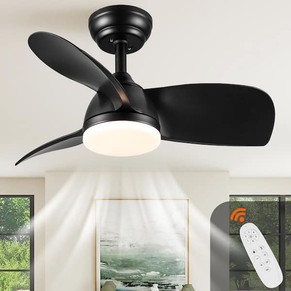 28 in. Ceiling Fan with Integrated LED Light and Black ABS Blades Included with Remote, Downrod Mount