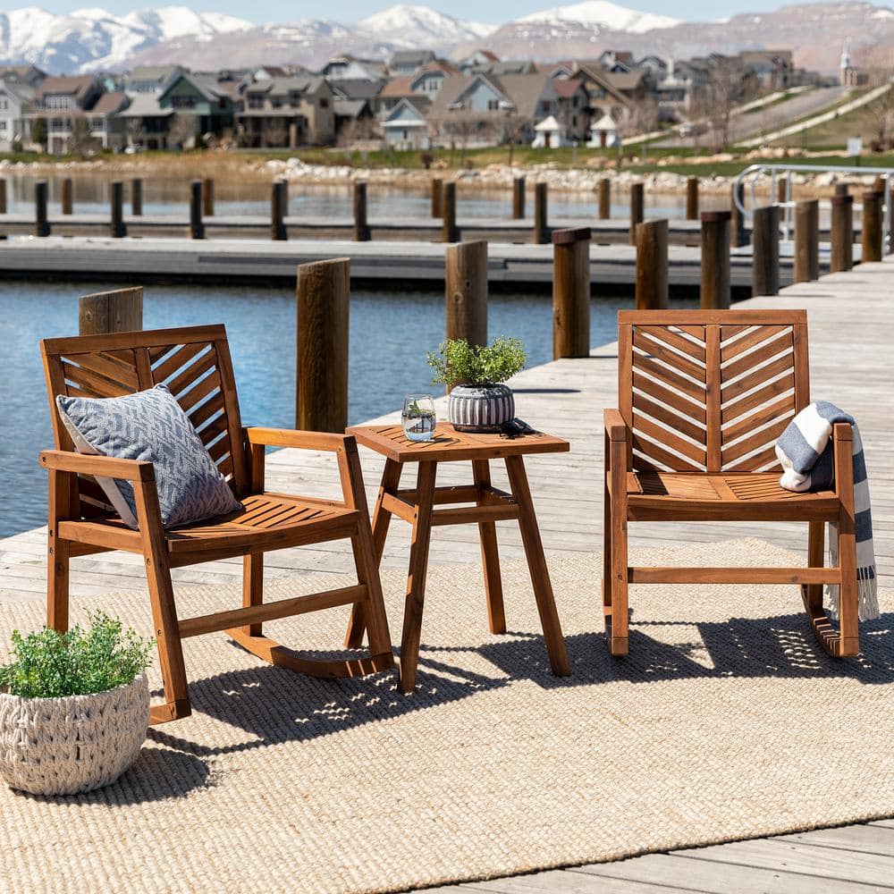 Walker Edison Furniture Company Brown 3Piece Rocking Wood Outdoor