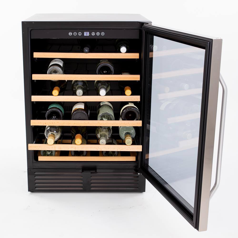 50-Bottle Black and Stainless Steel Freestanding Wine Cooler with Glass Door