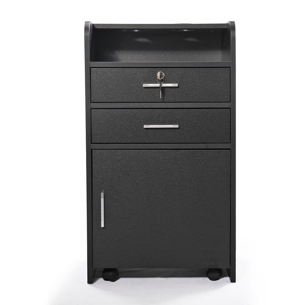 Black Salon Beauty Cabinet, 3-Layer Rolling Trolley with Storage Drawer, Wh