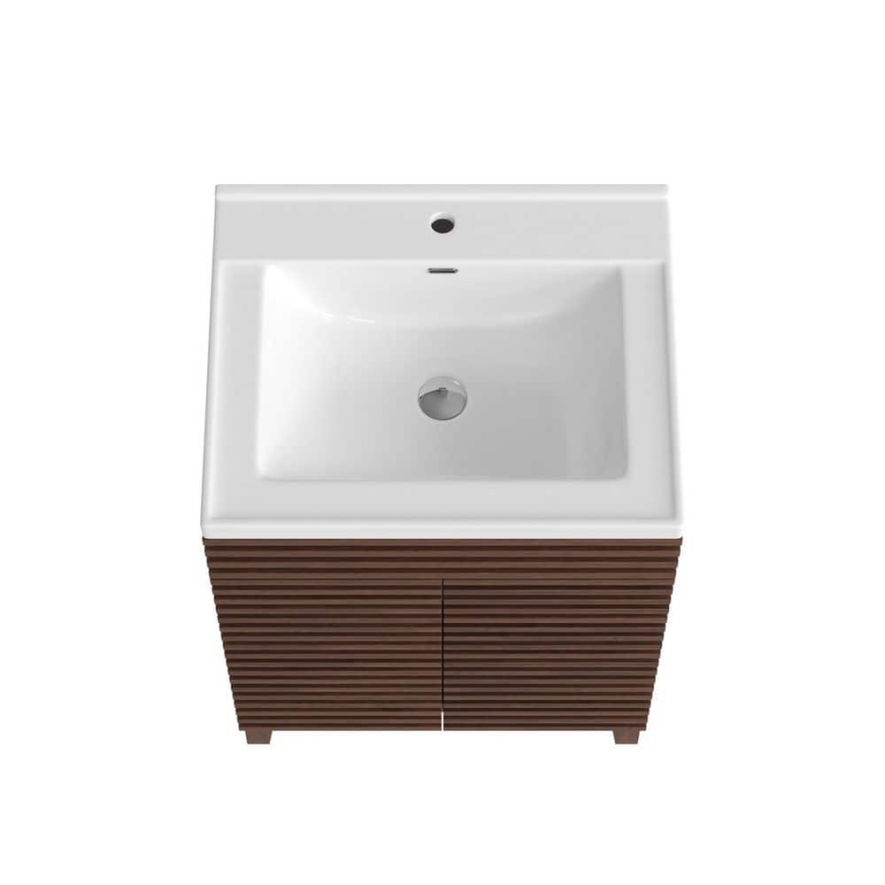 24" Walnut Freestanding Bathroom Vanity with Ceramic Sink