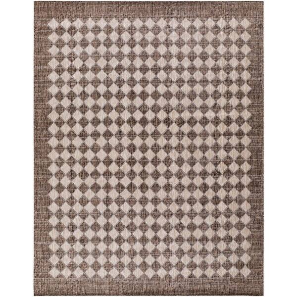 Mulberry Brown 2 ft. W x 7 ft. L Woven Geometric Pattern Polyprolene Rectangle Indoor/Outdoor Area Rug