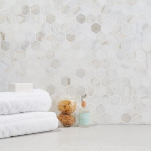 White Jade 11.81 in. x 12.04 in. Polished Marble Floor and Wall Mosaic Tile (0.98 Sq. Ft./Each)