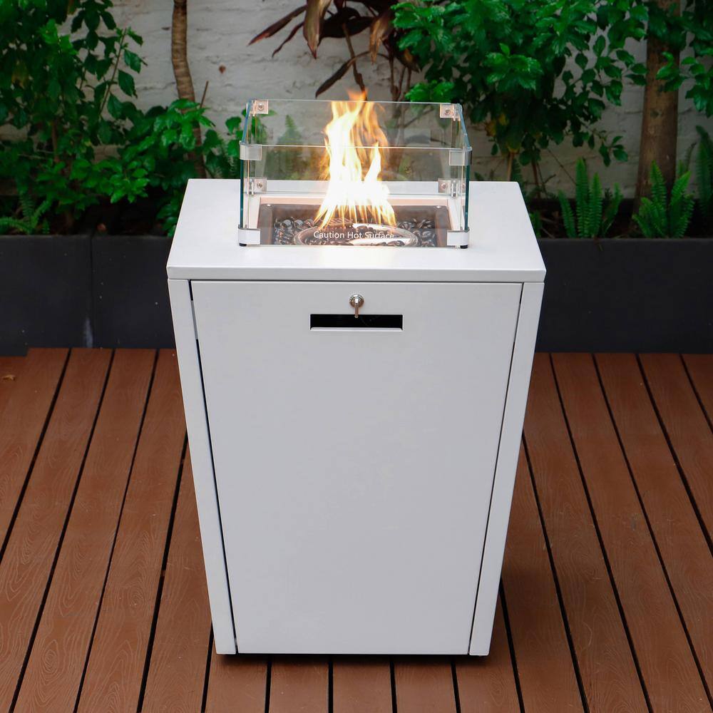 Marlin Modern White Aluminum Patio Chaise Lounge Set with Fire Pit Table in Burgundy