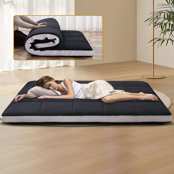 BOZTIY Futon Mattress, 60 in. x 5 in. Cushion 1-Piece Deep Seating Outdoor Floor Mattress Cushion Corner Set Black Cush