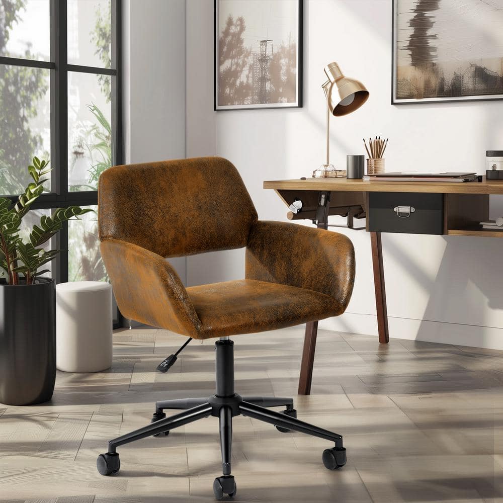Ross Suede Adjustable Height Seat with Upholstery and Mid-Back Support Office Chair in Brown for Ergonomic, with Arms - Thumbnail 3
