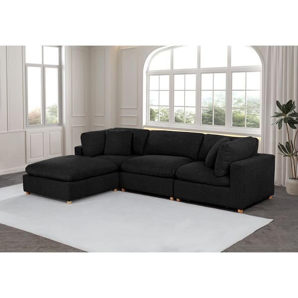 Dexter 40 in W. Straight Arm 1-Piece Boucle Fabric Modular Sectional Sofa Corner Chair in. Black Color